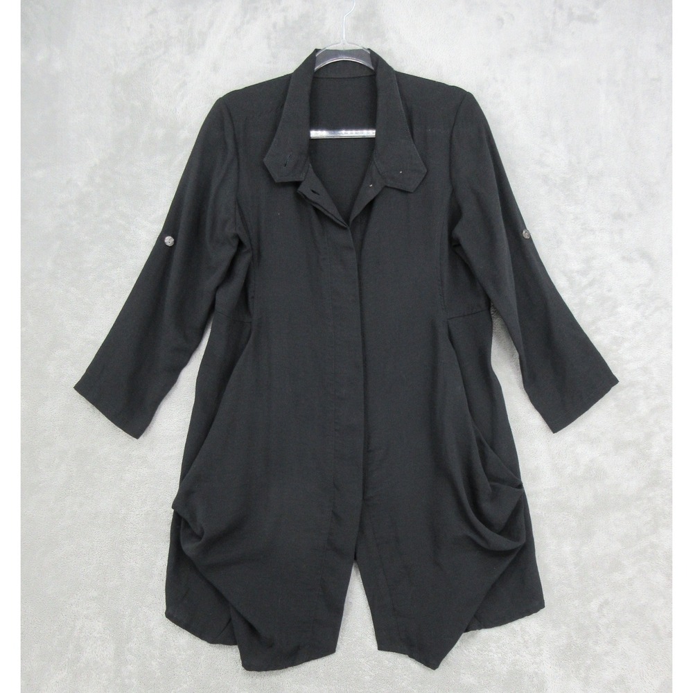 Fridaze Top Womens Size XS Black Linen Button Lagenlook Quiet luxury Avant Garde